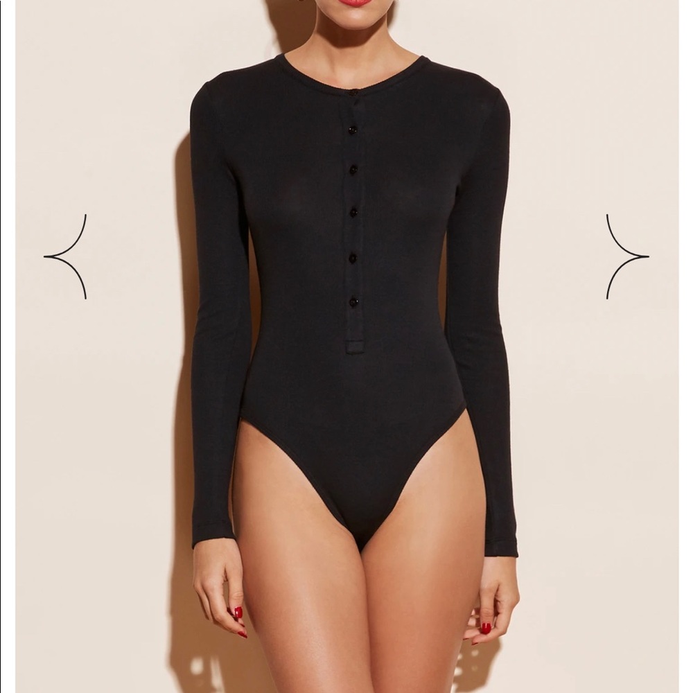 Fleur du Mal Henley Bodysuit in Black